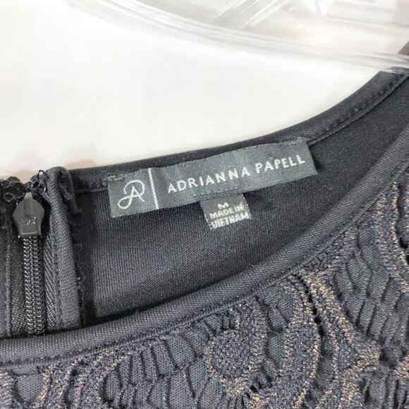 Adrianna Papell Medium Top Lace Lined Black Gold Bell Sleeve Back Zip - Picture 3 of 3